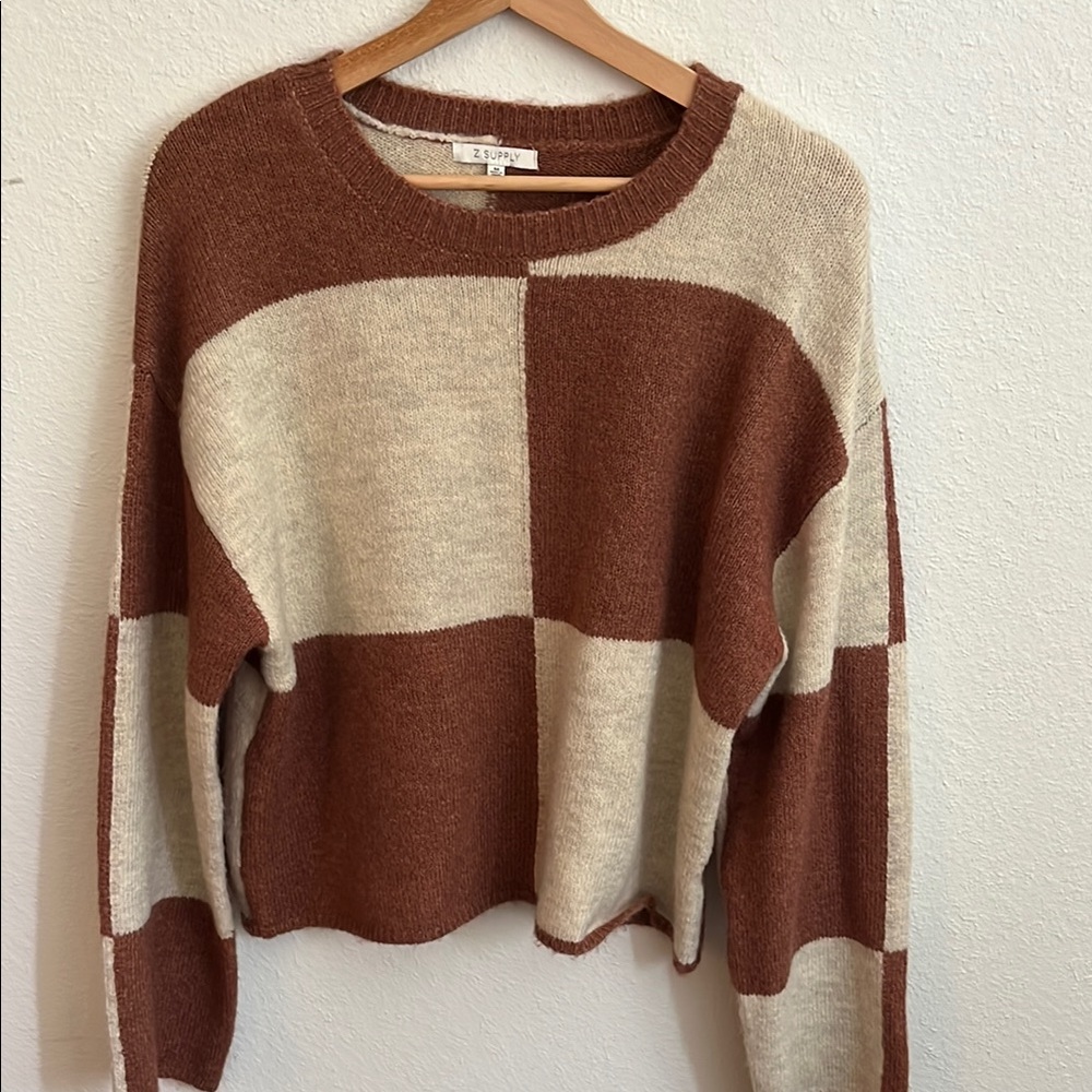 Cozy Colorblock Sweater - Brown and Cream